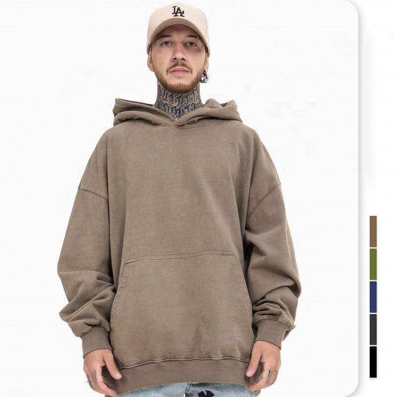 OEM Manufacturer Custom French Terry Hoodie Heavy Pullovers Without Drawstring Hoodie Water Wash Vintage Heavyweight Men Coats