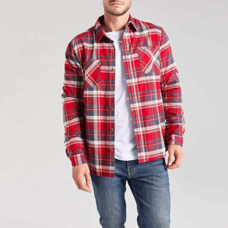 Camisas xadrez de manga comprida personalizadas de qualidade do fabricante OEM Camisas casuais de algodão masculinas