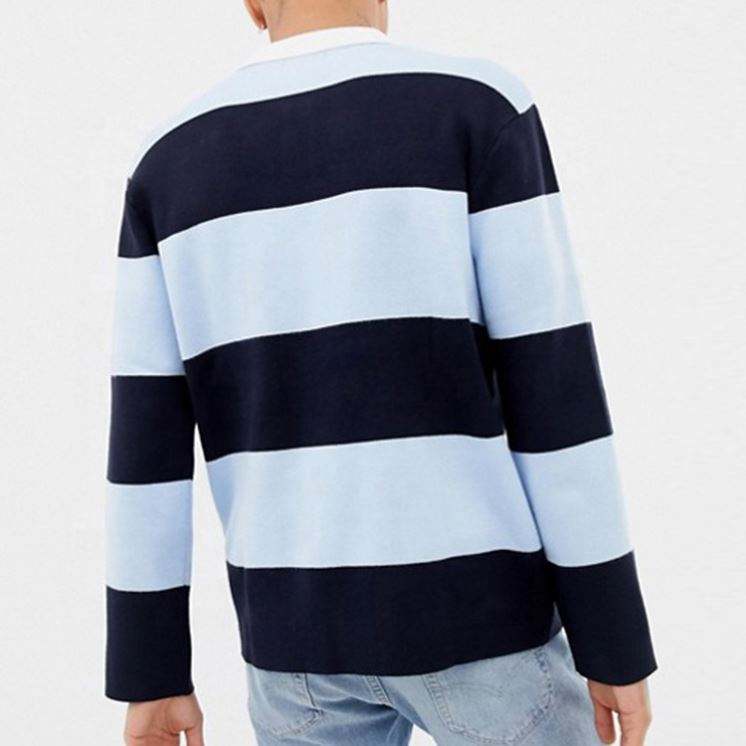 Embroidery Logo Long Sleeve Rugby Stripe Men Polo Shirt