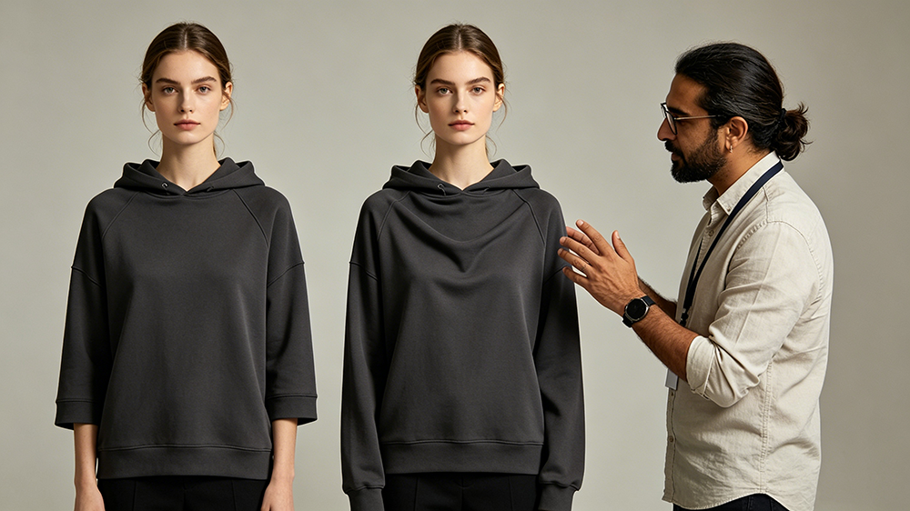 Pattern change affects hoodie fit and silhouette Pattern change affects hoodie fit and silhouette