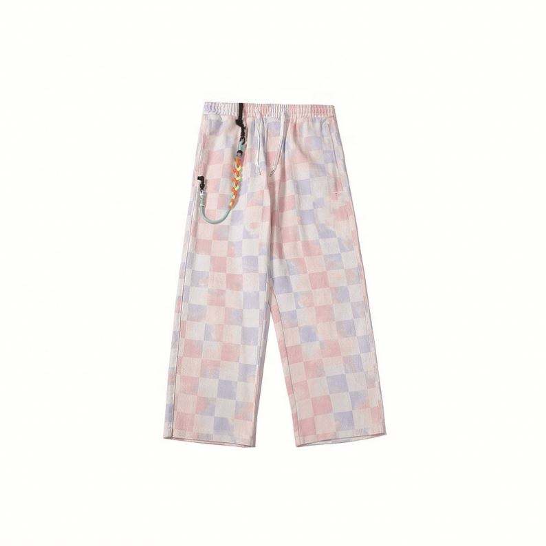 OEM Manufacturer Summer High Waist Wide Leg Pants High Waist Casual Plaid Loose Straight-Leg Sweatpants