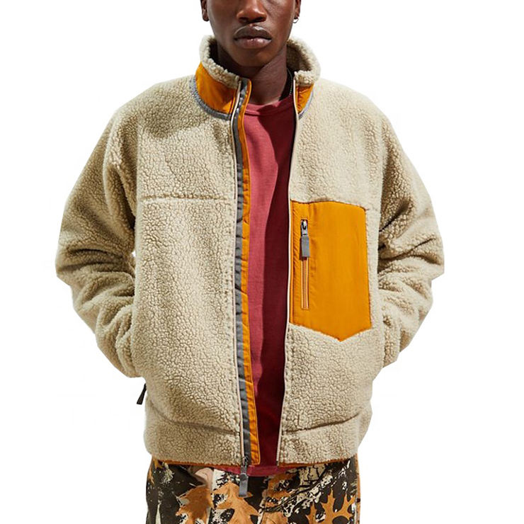 OEM High Quality Winter Zip Custom Logo Oversized Men Fleece Sherpa Jacket
