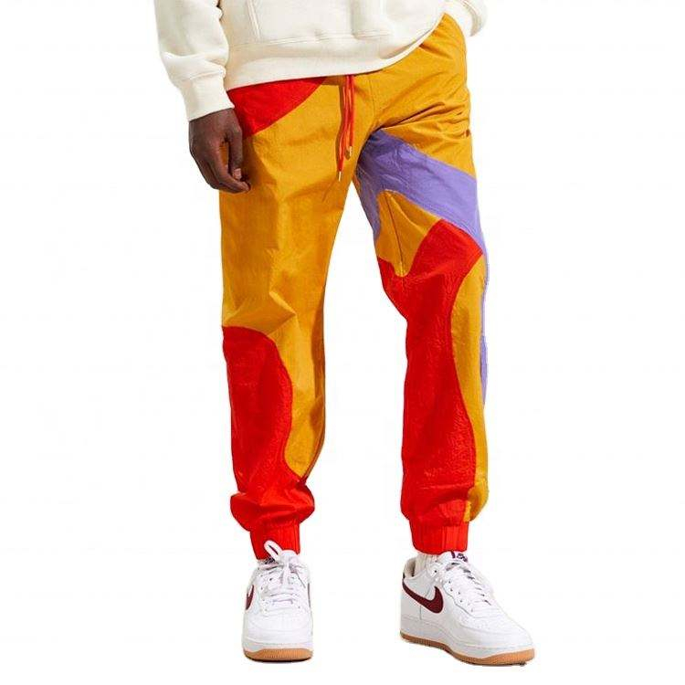 OEM Manufacturer Custom Nylon Colorblock Jogger Track Pants For Men