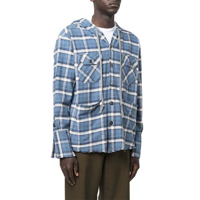 OEM Manufacturer Custom High Quality Men's Oversized Checked Plaid Flannel Shirts With Hood