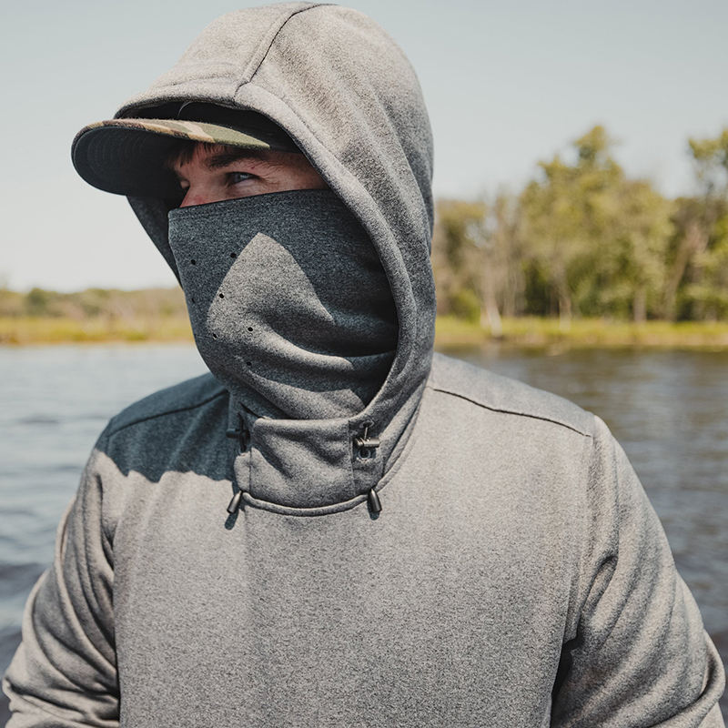 Риболовен суитшърт с дълъг ръкав и маска за лице със 100% полиамидна защита от микрофлис
