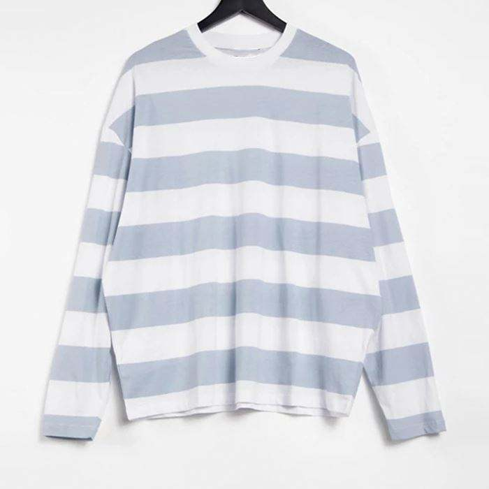 Wholesale High Quality Premium Cotton Men T Shirt Drop Shoulder Striped Full Sleeve T Shirt For Men