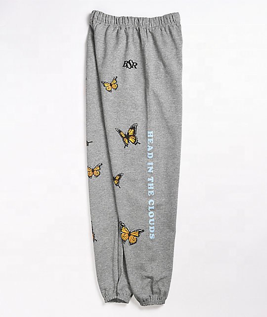 OEM Manufacturer All Over Butterfly Matching Jogger Pant Grey Fleece Side Logo Sweat Custom Pant