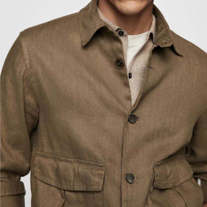 Custom Logo Design Linen Blend Classic Collar Jacket Long Sleeve With Buttoned Cuffs Pockets Men's Jackets