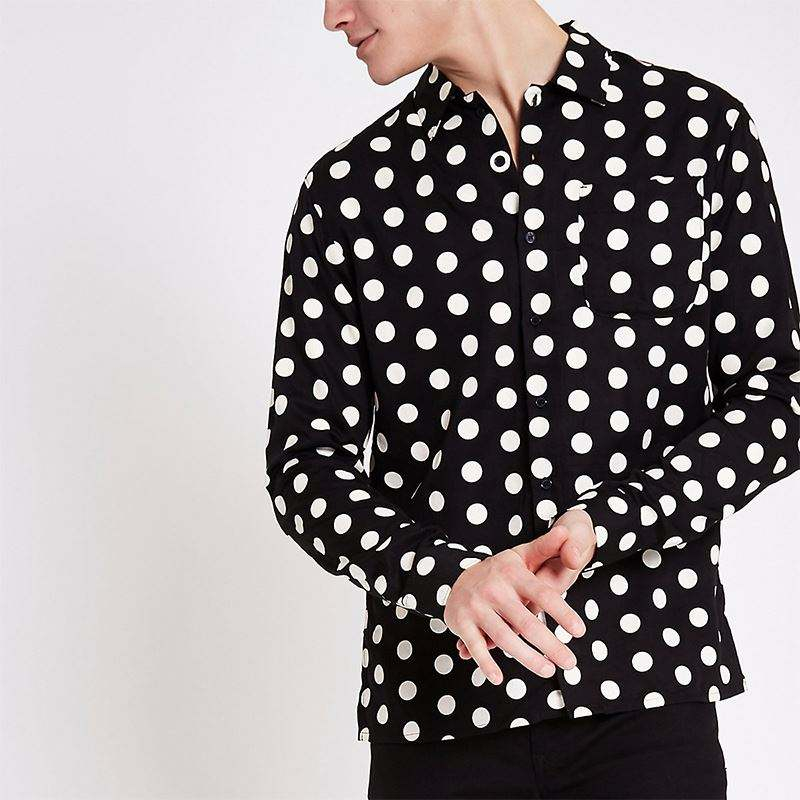 OEM Manufacturer Wholesale Men Dress Shirts Black Polka Dot Buttno Down Shirt