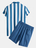 OEM Manufacturer Customized Thin Men Clothing Set Striped Shorts Sleeves And Shorts Casual Men Short Set