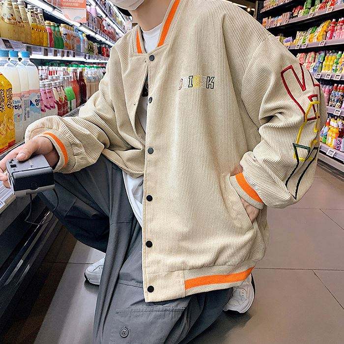 Oem Manufacturer Custom Windbreaker Eombroidered Corduroy Oversized Men Vintage Style Bomber Jacket