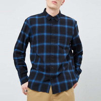 OEM Manufacturer Men Fashion Casual Black And Blue Long Sleeve Button Down Plaid Flannel Shirt