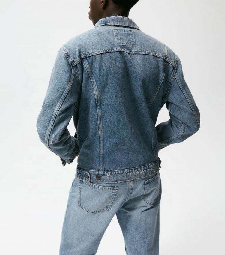 OEM Manufacturer Custom Mens Cotton Streetwear Button Up Vintage Distressed Jean Denim Jacket