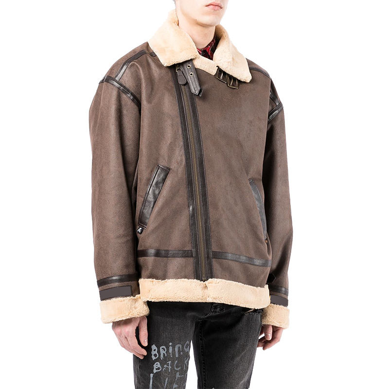 Oem Manufacturer Custom Winter Men Long Sleeve Leather Zipper Turn-Down Collar Skull Applique Print Bomber Jacket