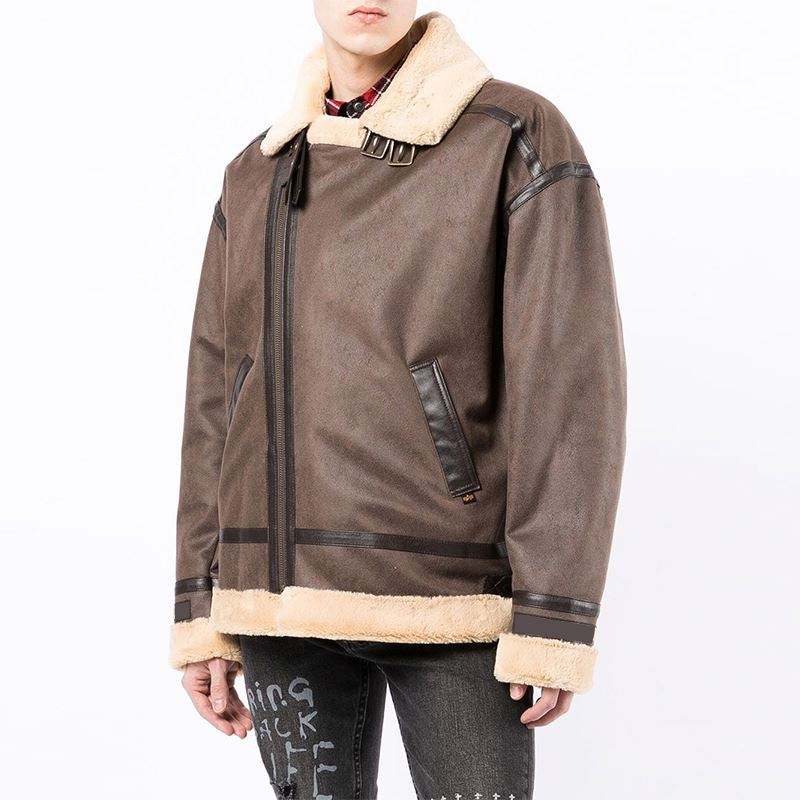 Oem Manufacturer Custom Winter Men Long Sleeve Leather Zipper Turn-Down Collar Skull Applique Print Bomber Jacket