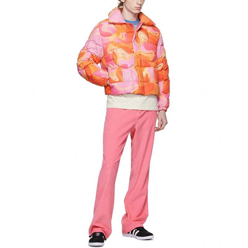 Oem Manufacturer Custom Winter Men Down High Quality Warmth Single Jersey Long Sleeve Pink Graphic Print Puffer Jacket