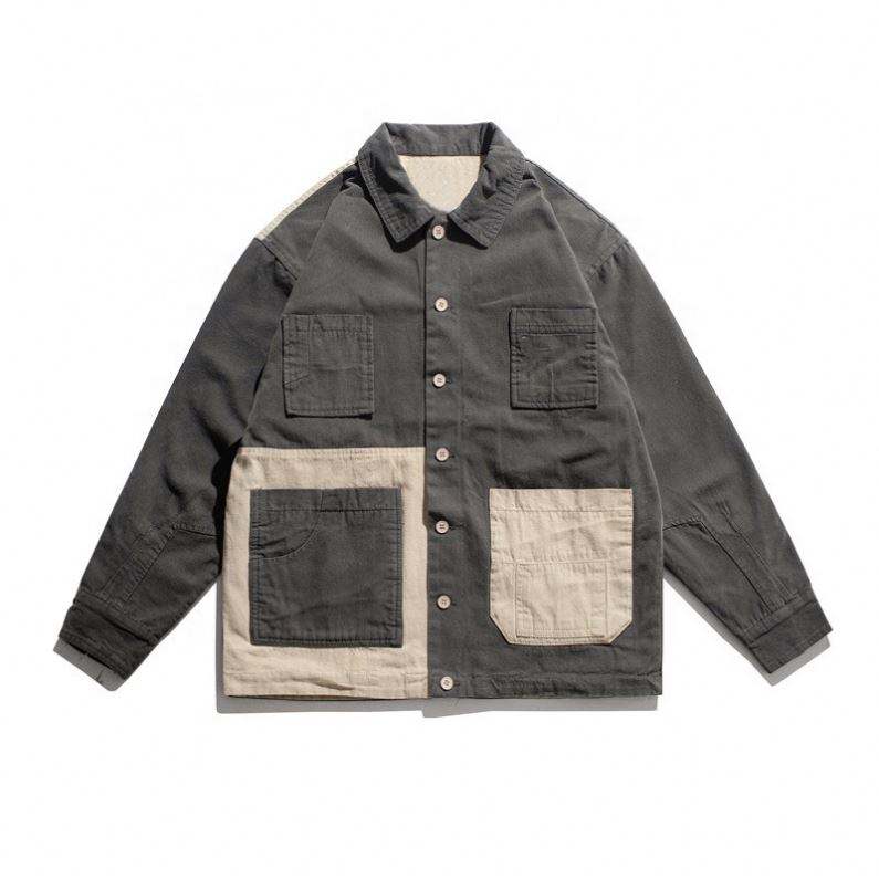 OEM Manufacturer Custom High Quality Stylish Casual Coat Patchwork Label Multi-Pocket Long Sleeve For Man Jacket