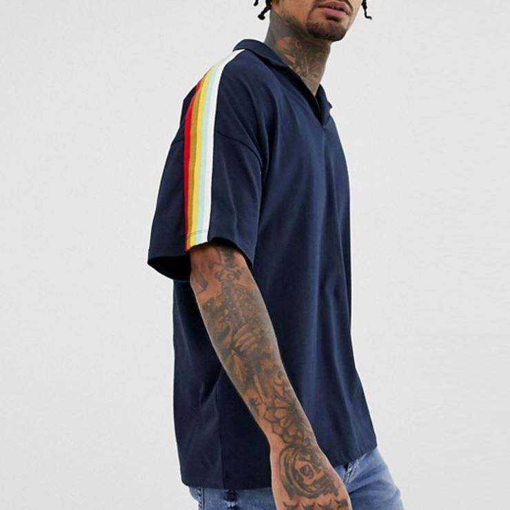 Custom T Shirt Printing Oversized Revere Polo T Shirt With Taping