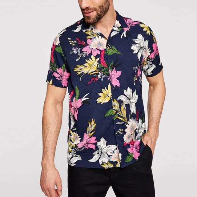 OEM Manufacturer Fashion Design Tropical Floral Print Mens Short Sleeve Shirts