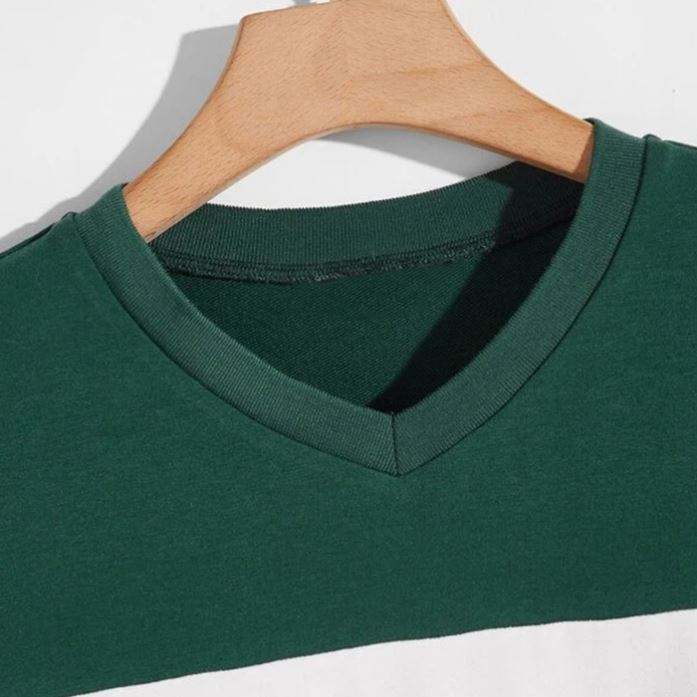 Color Block V Neck Short Sleeve Drop Shoulder Men Stylish Summer Tshirts