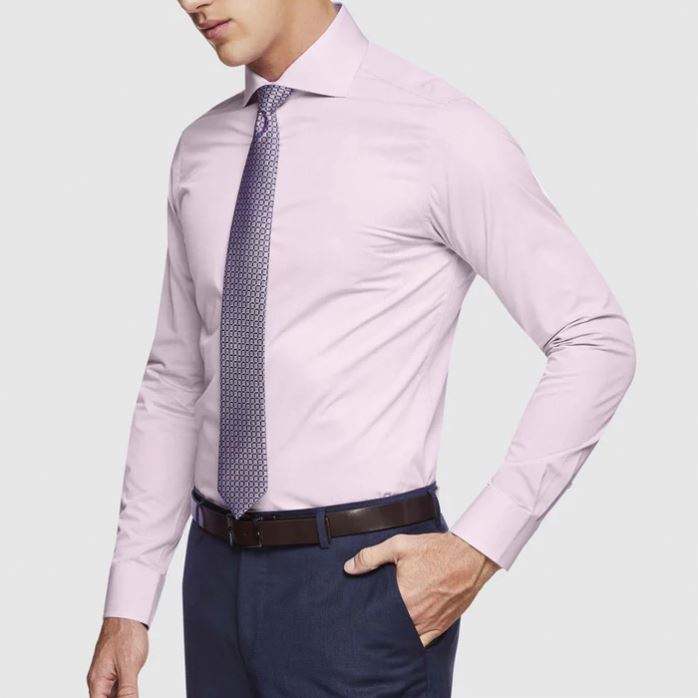 Camisa de vestir para hombre del nuevo estilo de la moda del fabricante del OEM Camisa rosada del Dobby del ajuste delgado de la manga larga