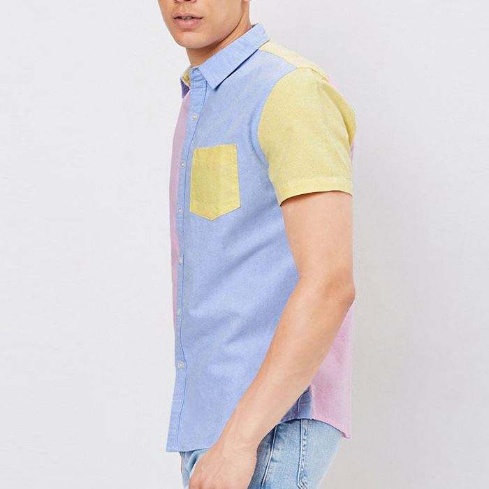 Fabricante OEM mais recentes designs de camisas masculinas roupas clássicas com botões colorblock camisas de algodão para homens