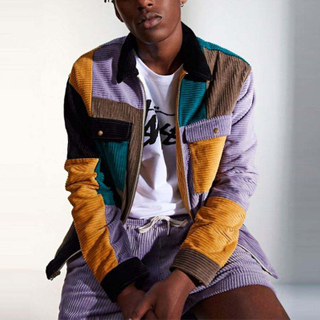 Vente chaude coupe-vent veste hommes v&ecirc;tements couleur bloqu&eacute;e velours c&ocirc;tel&eacute; fermeture &eacute;clair chemise vestes