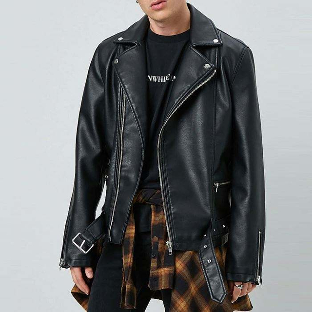 Mens New Fashion Style Hot Sale High Quality Leather Moto Zipper Up Jackets