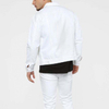 Custom Logo Design 100% Cotton Fold Down Collar Side Hand Pockets White Denim Jackets For Men