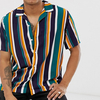 OEM Manufacturer New Fashion Style Green Vertical Stripe Short Sleeve Shirt Dropped Shoulders Oversized Hawaiian Shirts