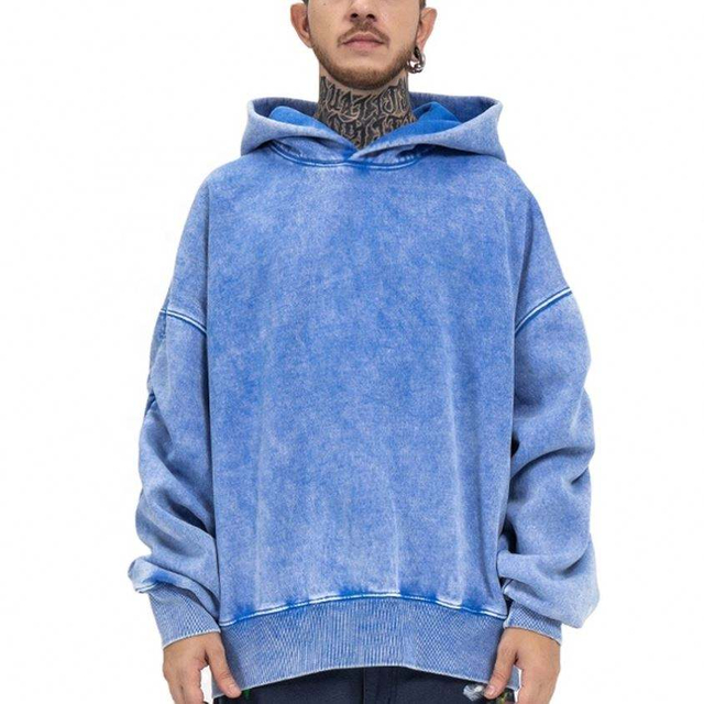 OEM Manufacturer Custom Oversized Vintage Acid Wash Heavyweight Blank Hoodie Pullover With Adjustable Sleeves