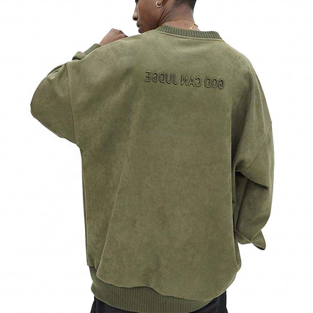 OEM Manufacturer High Quality Oversized 3D Logo Sweatshirt Jumpers Vintage Suede Crewneck Embossed Custom Sweaters