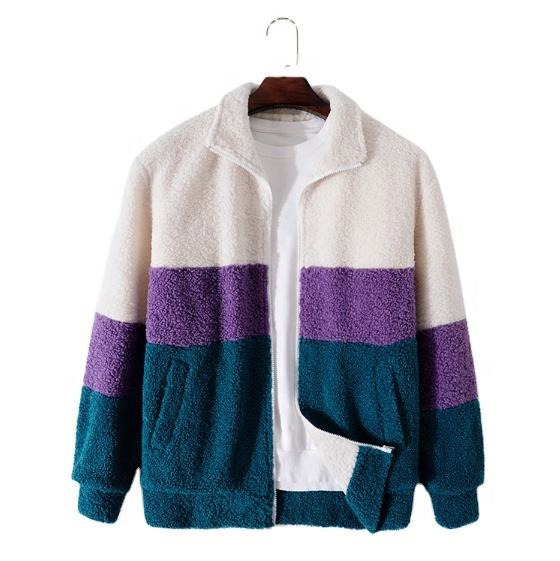 Oem Manufacturer Customized Color Block Men's Coat Casual Polyester Loose Long Sleeves Plus Size Jacket