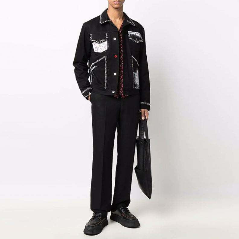 Oem Manufacturer Men New Style Black Bomber Fashion Single-Breasted Graphic Print Long Sleeve Denim Jacket