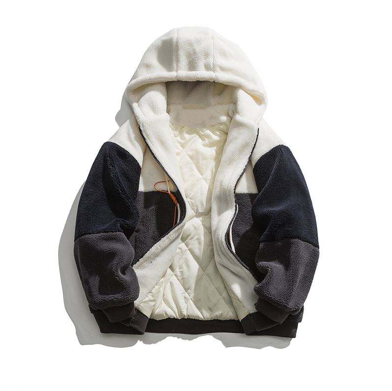 Oem Manufacturer Customized Color Block Men's Coat Casual Loose Lamb Wool Plus Size Jacket