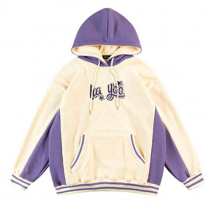OEM Manufacturer High Quality Customized 3D Embroidery Logo Fashion Patchwork Pullover Two Color Tone Men's Hoodies