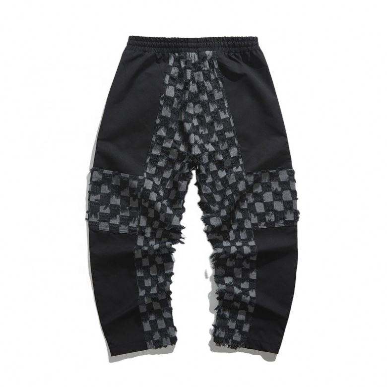 OEM Manufacturer Custom Logo Men Clothing Women Contrast Color Pants Cotton Trousers High Waist Wide Leg Sweat Pants For Men