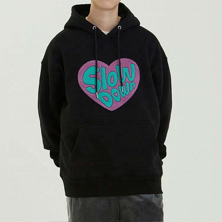 OEM Manufacturer Mens High Quality Chenille Embroidered Patches Hoodies Custom Loose Fit Fashion Hoodies For Men