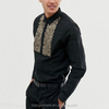 OEM Manufacturer Sublimation Custom Shirts Contrast Sequins Black Men Long Sleeve Shirt