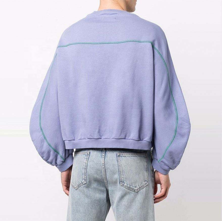 OEM Manufacturer Custom Men Oversized Cotton Contrast Stitching Crewneck Sweatshirt Drop Shoulder Hoodie Pullover