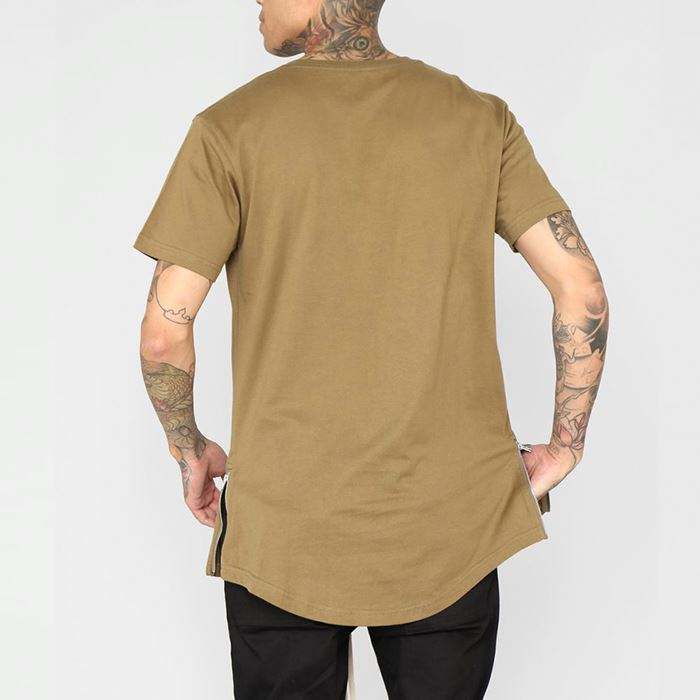 High Quality Cotton Tshirt Custom Short Sleeve High Low Bottom Side Zip Hem Men's T-Shirts