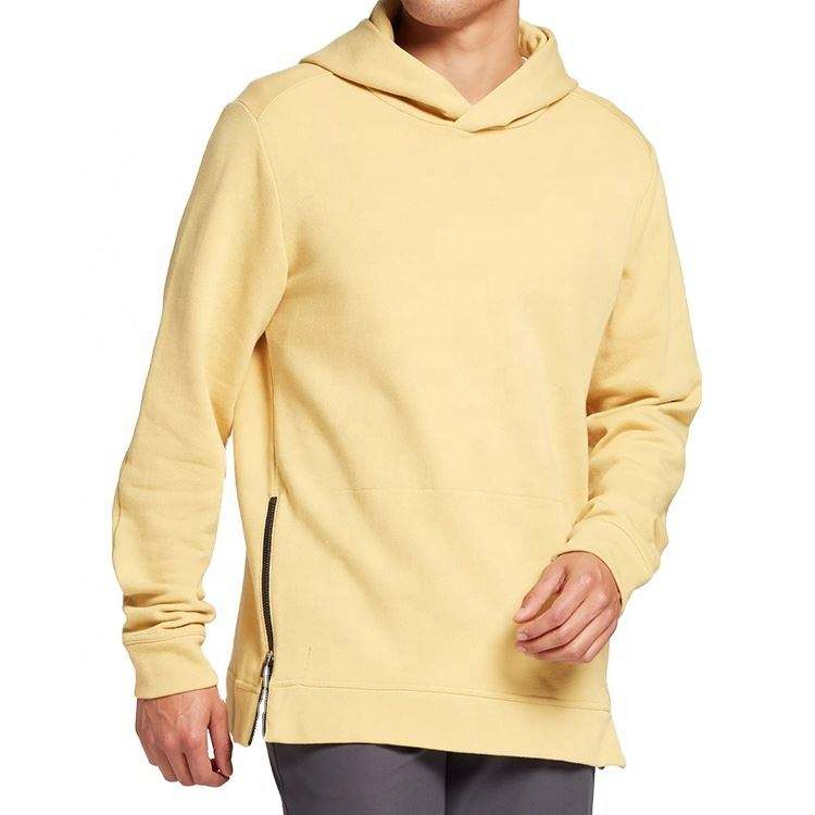 OEM Manufacturer Custom Mens Classic Fit Cotton Hoodie With Adjustable Side Zipper And Arm Pockets