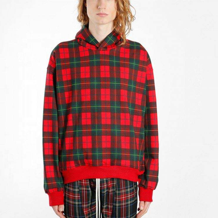 Výrobca výrobcu OEM Veľkoobchod 100% bavlna Red Plaid Mens Custom Hoodies