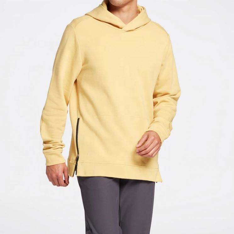 OEM Manufacturer Custom Mens Classic Fit Cotton Hoodie With Adjustable Side Zipper And Arm Pockets