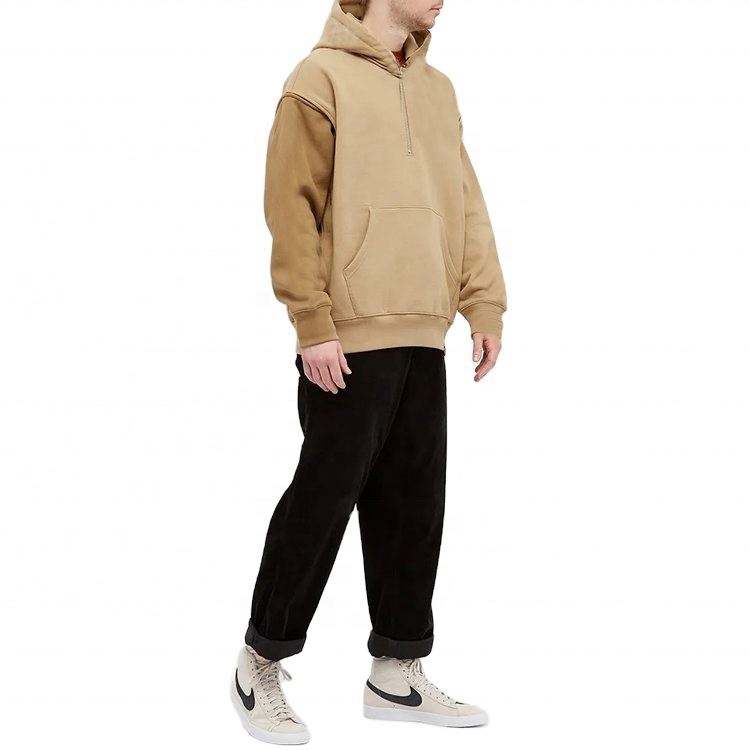OEM Manufacturer Custom Heavyweight Oversized Color Block Detachable Sleeves One Third Zipper Hoodies Pullover