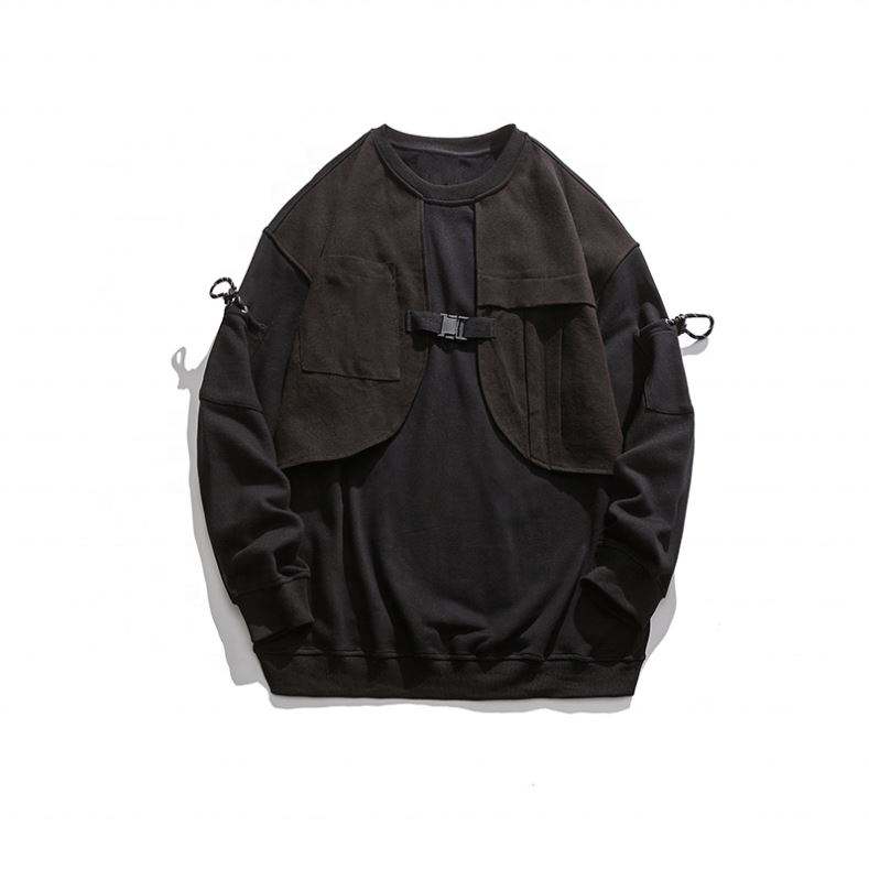 OEM Manufacturer Custom Patchwork Pocket O Neck Pullover Long Sleeves Plus Size Hoodies Casual