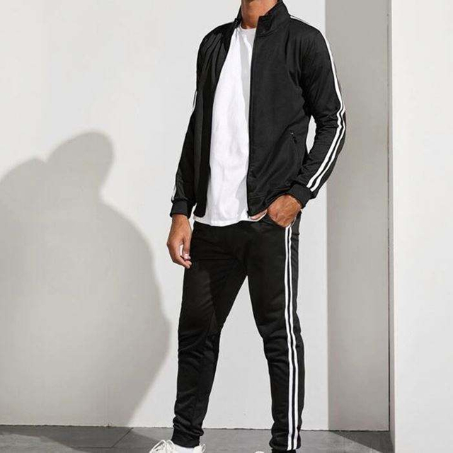 Wholesale Custom Sports Side Striped Zip Up Jacket Jogger Sets Men Sweat Suit Tracksuit