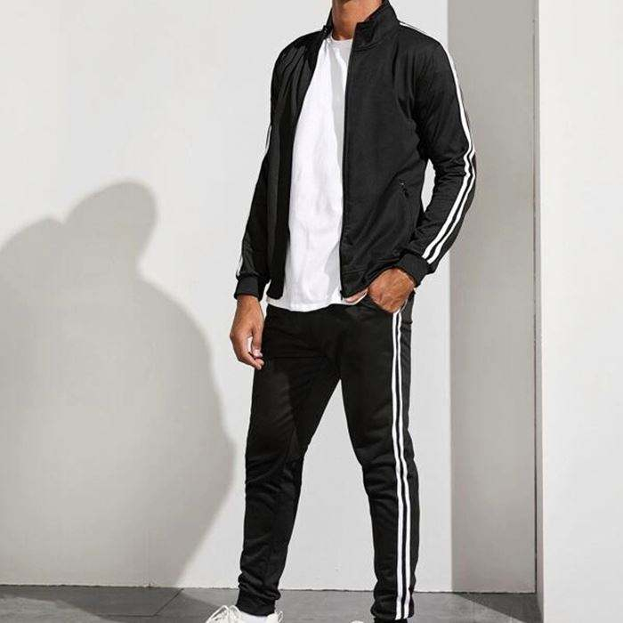 Wholesale Custom Sports Side Striped Zip Up Jacket Jogger Sets Men Sweat Suit Tracksuit