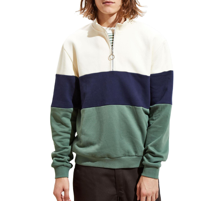 Aangepaste groothandel Streetwear Men Pullover Fleece Colorblock Striping Half-zip Hoodies Sweatshirt
