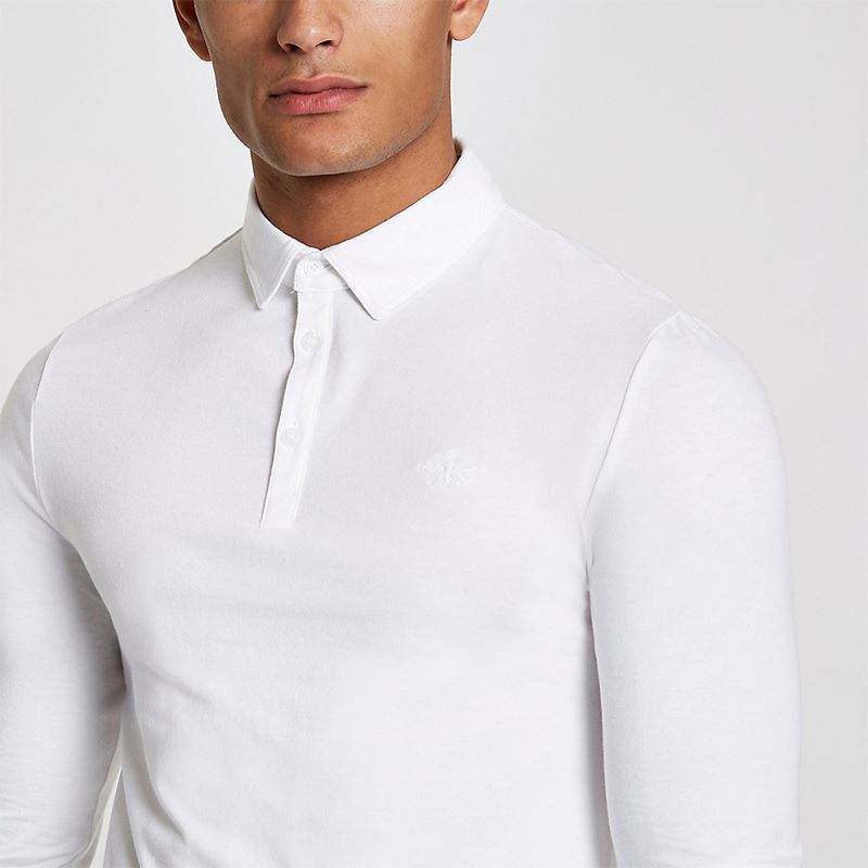 Factory Custom Golf Polo Shirt Solid White Long Sleeve Slim Fit Mens Polo Shirts